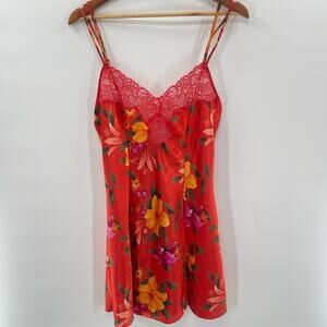 Victoria’s Secret Tropical Orange Floral Slip Dress Nighty Size Med. Preppy Boho
